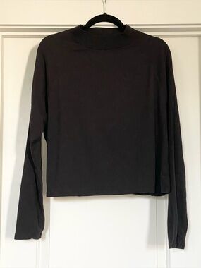 We The Free Black Mock Neck Cropped Knit Pullover Long Sleeve Tee Size Small
